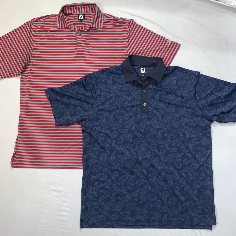 FootJoy Men's Lot Of 2 Sz L  AOP Paisley & Stripped Performance Golf Polo Shirts
